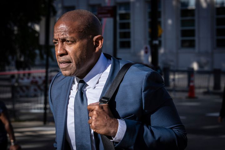 Carlos Watson leaves Brooklyn federal court after testifying in his own defense in New York, Monday, July 1, 2024. Watson told a jury he never schemed to con backers of his Ozy Media, a once high-flying startup that crashed in a storm of doubt about its business tactics and claims of success.