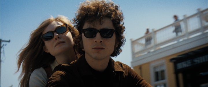 (Left to right): Elle Fanning as Sylvie and Chalamet in "A Complete Unknown"