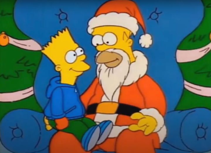 Bart and Homer Simpson in their very first appearance in The Simpsons 35 years ago