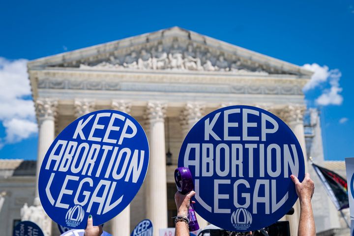 Demonstrators gather outside of the Supreme Court on the two-year anniversary of the Supreme Court decision overturning Roe v. Wade on June 24, 2024. 