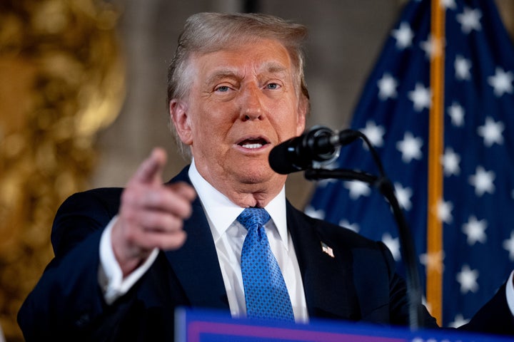 President-elect Donald Trump speaks at a news conference at Trump's Mar-a-Lago resort on Dec. 16, 2024 in Palm Beach, Florida. In a news conference that went over an hour, Trump announced that SoftBank will invest over $100 billion in projects in the United States including 100,000 artificial intelligence-related jobs, and then took questions on Syria, Israel, Ukraine, the economy, cabinet picks, and many other topics.