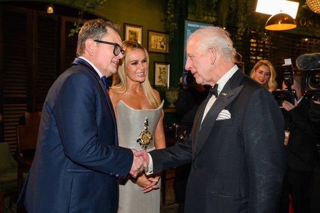 Alan Carr and Amanda Holden with King Charles after the 2024 Royal Variety Performance