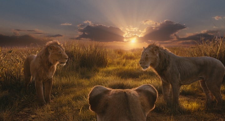 (L-R): Mufasa (Pierre), Eshe (Thandiwe Newton), and Taka (Harrison Jr.) in "Mufasa: The Lion King."