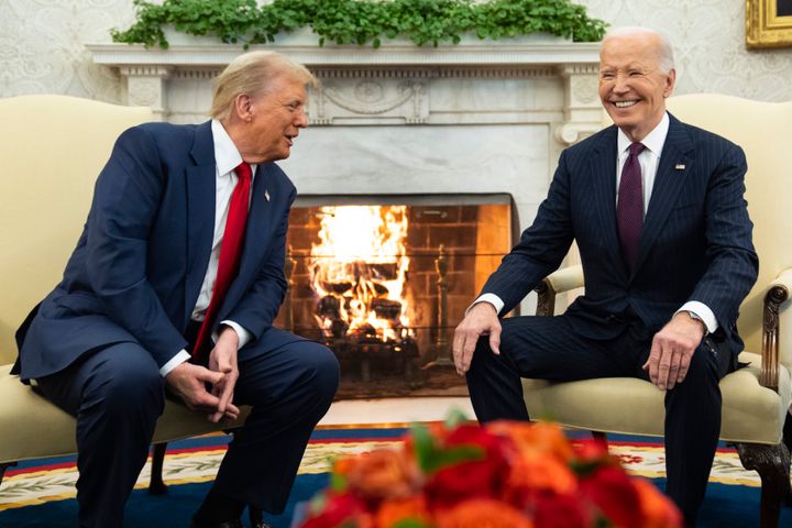 President Joe Biden meets with President-elect Donald Trump in the Oval Office on Nov. 13, 2024. Biden's new climate goals represent a challenge to the incoming administration.