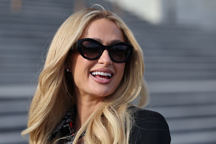 Paris Hilton speaks Tuesday outside the U.S. Capitol. On Wednesday, she celebrated the passage of the Stop Institutional Child Abuse Act in the House.