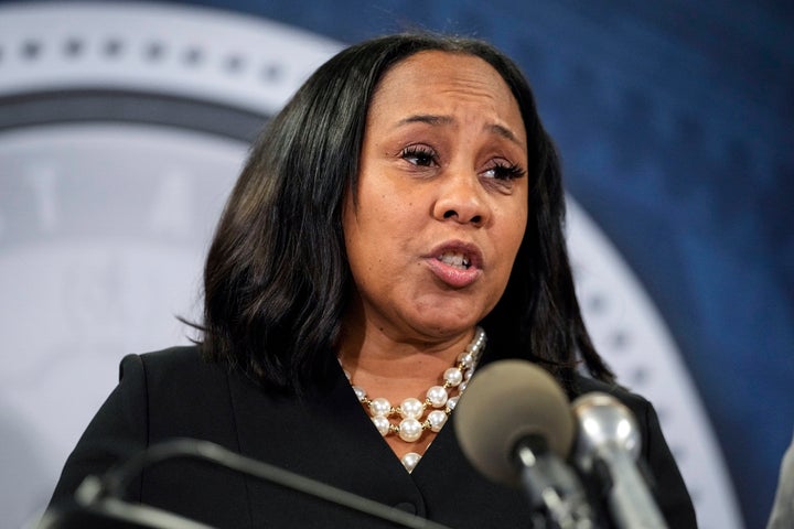 Fulton County District Attorney Fani Willis speaks during a news conference, Aug. 14, 2023, in Atlanta, Georgia.