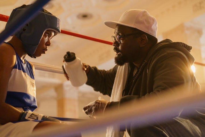 Destiny as Claressa Shields and Brian Tyree Henry as her coach, Jason Crutchfield, in "The Fire Inside."