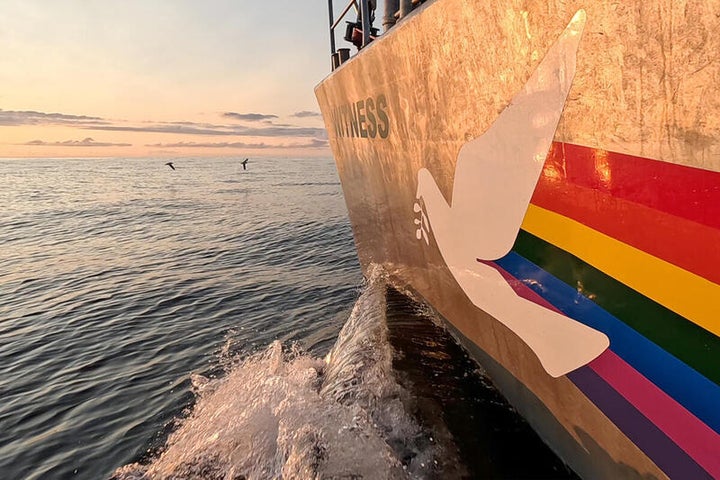 The Witness, a Greenpeace sailing vessel, while on a scientific expedition in August 2024 with a team from Greenpeace Nordic, Greenpeace Germany and researchers. As part of the Deep Sea Mining campaign, a 12-member crew sailed to a region in the Arctic Northeast Atlantic that Norway recently opened up for deep sea mining. The aim of the scientific expedition was to gather more data on cetaceans present in the dedicated mining area through hydro-acoustic and visual surveys.