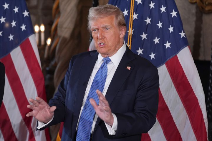 President-elect Donald Trump speaks during a news conference at Mar-a-Lago, Monday, Dec. 16, 2024, in Palm Beach, Fla. (AP Photo/Evan Vucci)