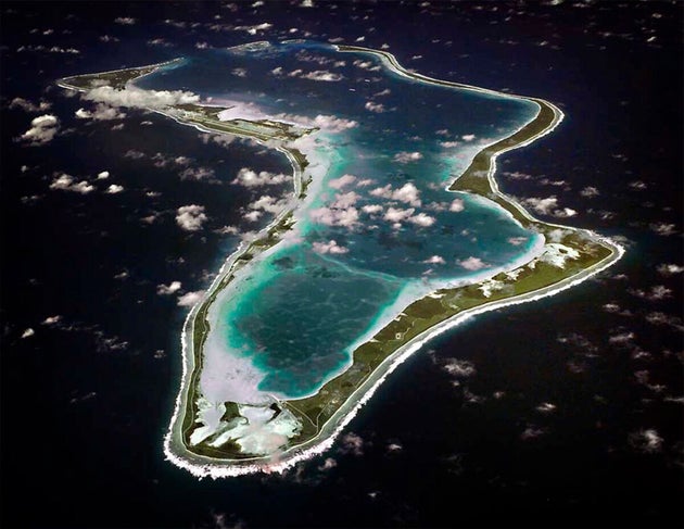 FILE - This image realeased by the U.S. Navy shows an aerial view of Diego Garcia. (U.S. Navy via AP, File)