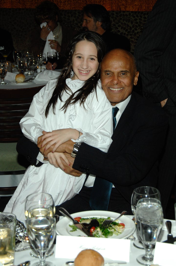 Sarafina Belafonte and Harry Belafonte share a moment at his 2007 birthday party.