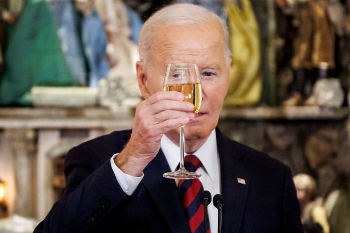 US President Joe Biden at a "Christmas Dinner for All" in the East Room of the White House in Washington, DC, US, on Tuesday, Dec. 10, 2024.