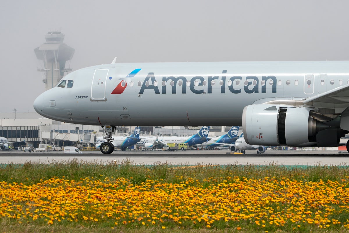 An American Airlines jet taxis at the Los Angeles International Airport in Los Angeles on April 12, 2024