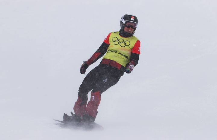 Sophie Hediger of Switzerland is seen during a snowboard event at the 2022 Winter Olympics on Feb. 12, 2022, in Zhangjiakou, China.