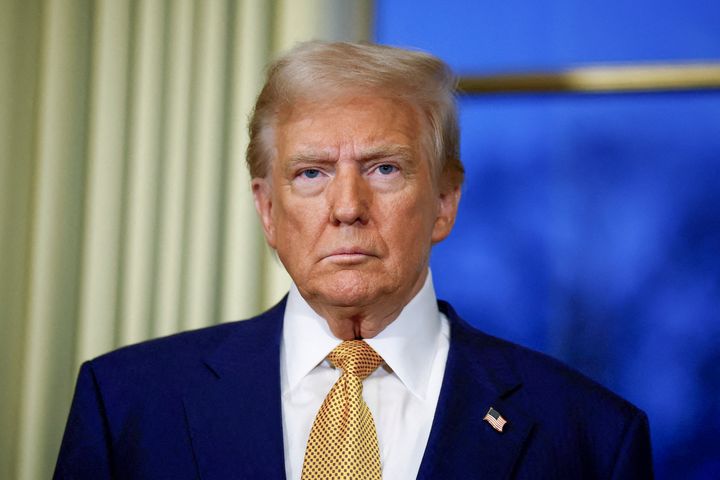 US President-elect Donald Trump looks on during a meeting with France's President at the Elysee Palace in Paris, on December 7, 2024.