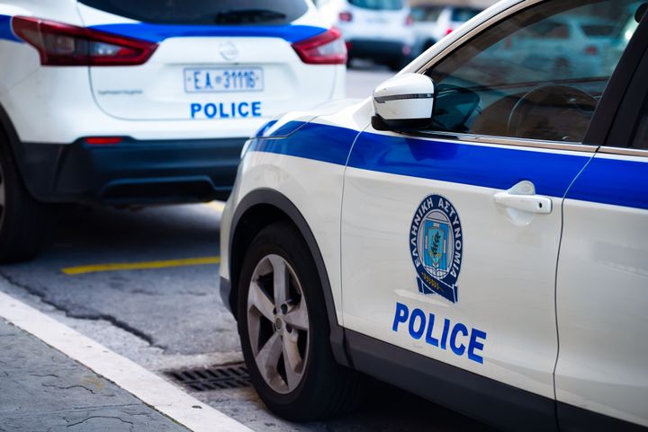 Rhodes, Greece - 21.10.2023: Police cars near Rhodes Police Headquarters.