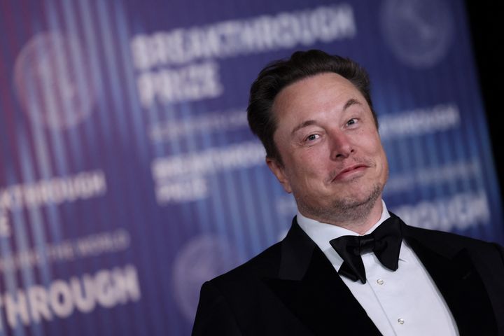 Elon Musk arrives at the Tenth Breakthrough Prize Ceremony at the Academy Museum of Motion Pictures in Los Angeles, California, on April 13, 2024.