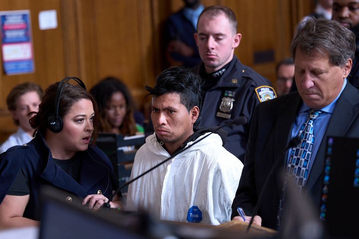 Sebastian Zapeta, accused of setting a woman on fire inside a subway train, appears in court in New York, on Tuesday, Dec. 24, 2024. (Curtis Means/Pool Photo via AP)