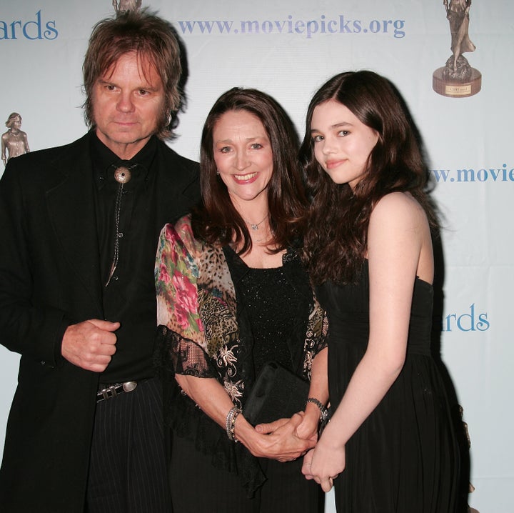 Musician David Glen Eisley, Olivia Hussey and their daughter, actor India Eisley, attend the 2008 Camie Awards at the Wilshire Theatre on May 3, 2008 in Beverly Hills, California.