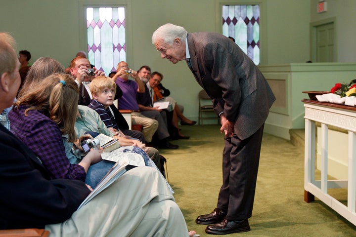 Former President Jimmy Carter teaches Sunday school at Maranatha Baptist Church in his hometown of Plains, Georgia, on Sept. 22, 2009.