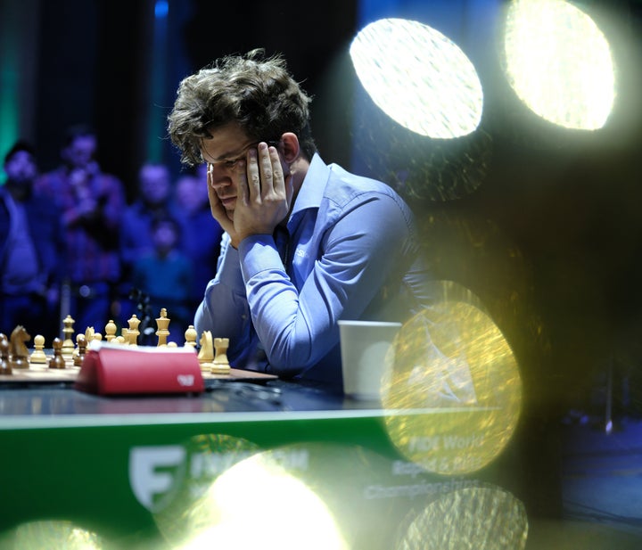 NEW YORK, NEW YORK - DECEMBER 27: Magnus Carlsen at Day 2 of the FIDE World Rapid and Blitz Chess Championship on December 27, 2024 in New York City. (Photo by Misha Friedman/Getty Images)