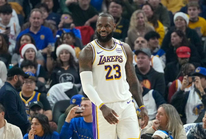 SAN FRANCISCO, CALIFORNIA - DECEMBER 25: LeBron James #23 of the Los Angeles Lakers looks on against the Golden State Warriors during the first half at Chase Center on December 25, 2024 in San Francisco, California. (Photo by Thearon W. Henderson/Getty Images)