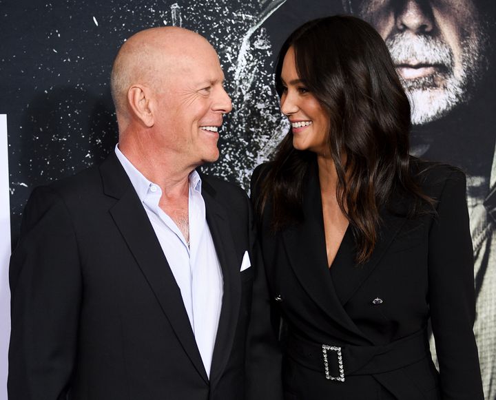 Bruce Willis and Emma Heming Willis at the premiere of Glass in 2019