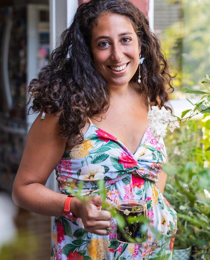 The author enjoying her garden a few days post-hysterectomy.