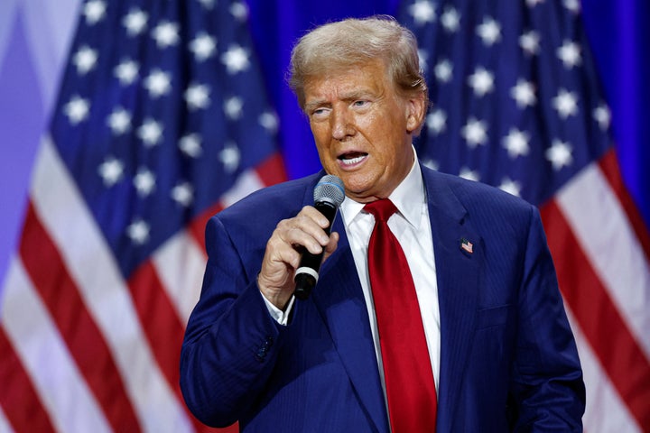 Then-presidential candidate Donald Trump speaks during a town hall meeting at La Crosse Center in La Crosse, Wisconsin, on Aug. 29, 2024.