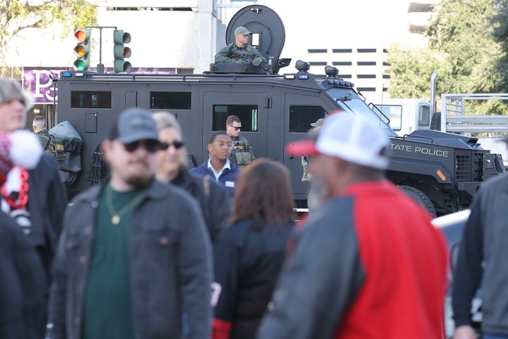 A general view of security measures prior to the 91st Allstate Sugar Bowl between the Georgia Bulldogs and the Notre Dame Fighting Irish at Caesars Superdome on Jan. 2, 2025 in New Orleans, Louisiana. The city is stepping up security ahead of the Super Bowl after an Army veteran rammed his truck into the Bourbon Street crowd on New Year's Day, killing at least 14 people before police shot him dead.