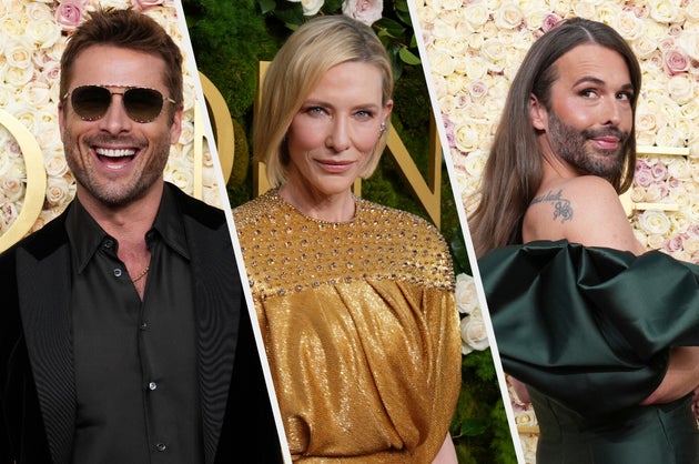 Glen Powell, Cate Blanchett and Jonathan Van Ness at the 2025 Golden Globes