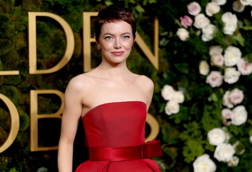 emma stone red dress golden globes REKA Strapless Gold Mini Bandage Dress M