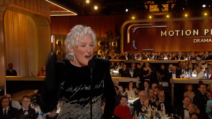 Glenn Close presenting at the 2025 Golden Globes