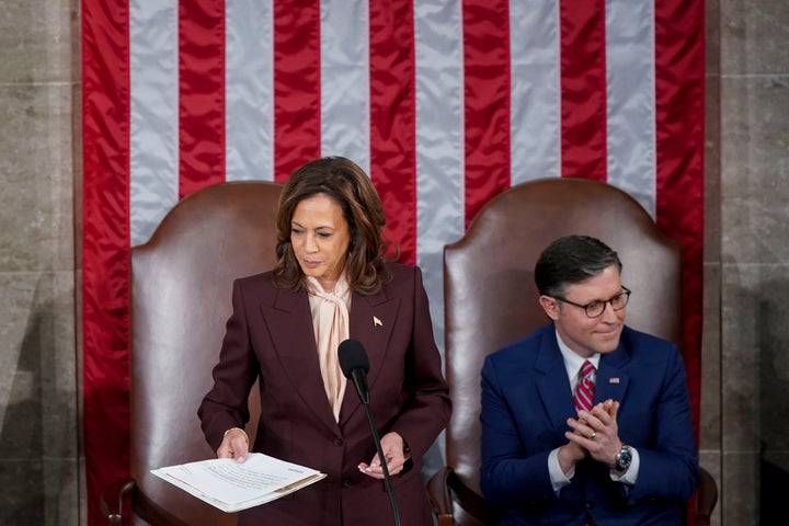 Vice President Kamala Harris and House Speaker Mike Johnson (R-La.) lead a joint session of Congress on Monday to count the Electoral College votes of the 2024 presidential election.