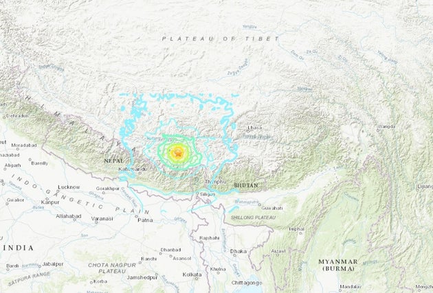 米国地質調査所（USGS）が発表した震源地の地図