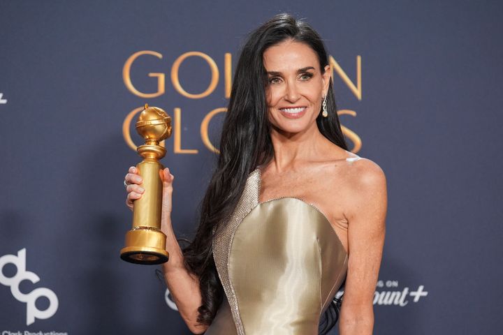 Demi Moore celebrating her first ever Golden Globes win on Sunday night