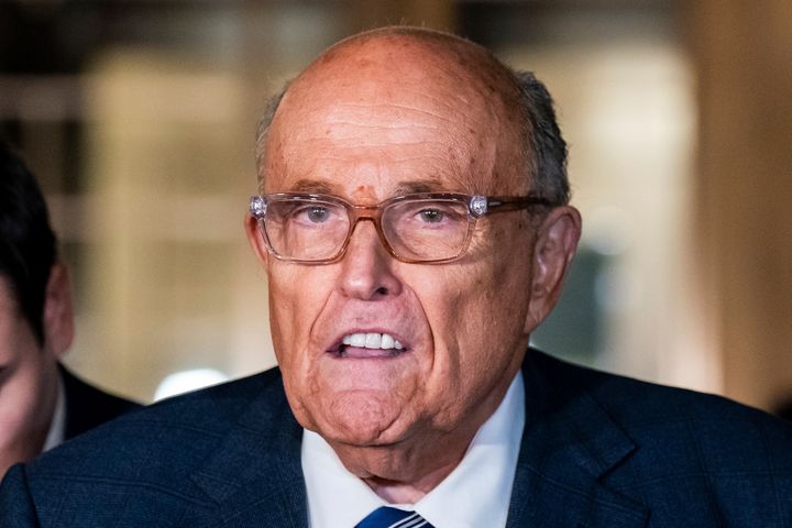 Rudy Giuliani speaks to the media outside of Manhattan federal court in New York, on Friday, Jan. 3, 2025.