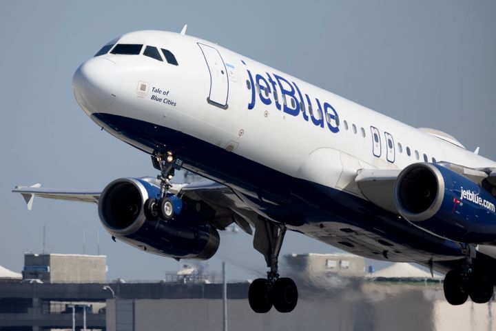 A JetBlue Airways plane takes off from the Fort Lauderdale-Hollywood International Airport in Fort Lauderdale, Florida. 