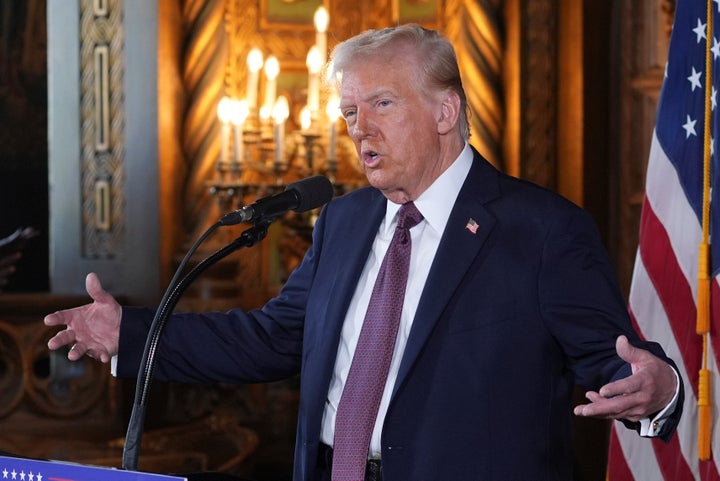 President-elect Donald Trump speaks during a news conference at Mar-a-Lago on Tuesday in Palm Beach, Florida.