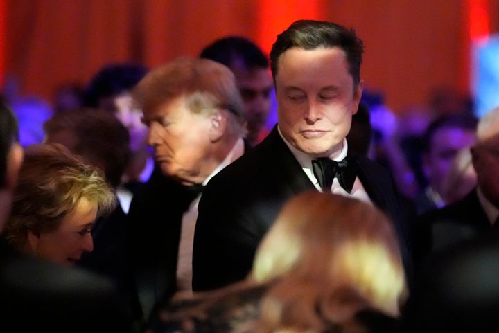 Elon Musk and Donald Trump at Mar-a-Lago during an America First Policy Institute gala in November.