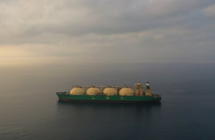 An LNG tanker moored off the coast of the Mediterranean port of Limassol. Cyprus, Saturday, June 29, 2024. 