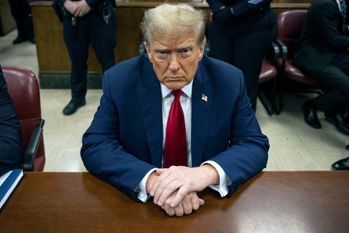 Former President Donald Trump waits for the start of proceedings in Manhattan criminal court, April 23, 2024, in New York. (AP Photo/Yuki Iwamura, Pool, File)