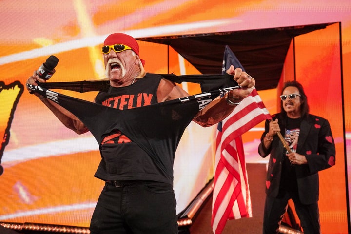 Hogan rips off his shirt at "Raw" on Monday night.