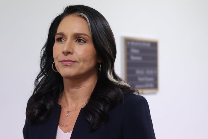Former Rep. Tulsi Gabbard leaves a meeting with Sen. John Cornyn (R-Texas) on Dec. 18 in Washington, D.C.