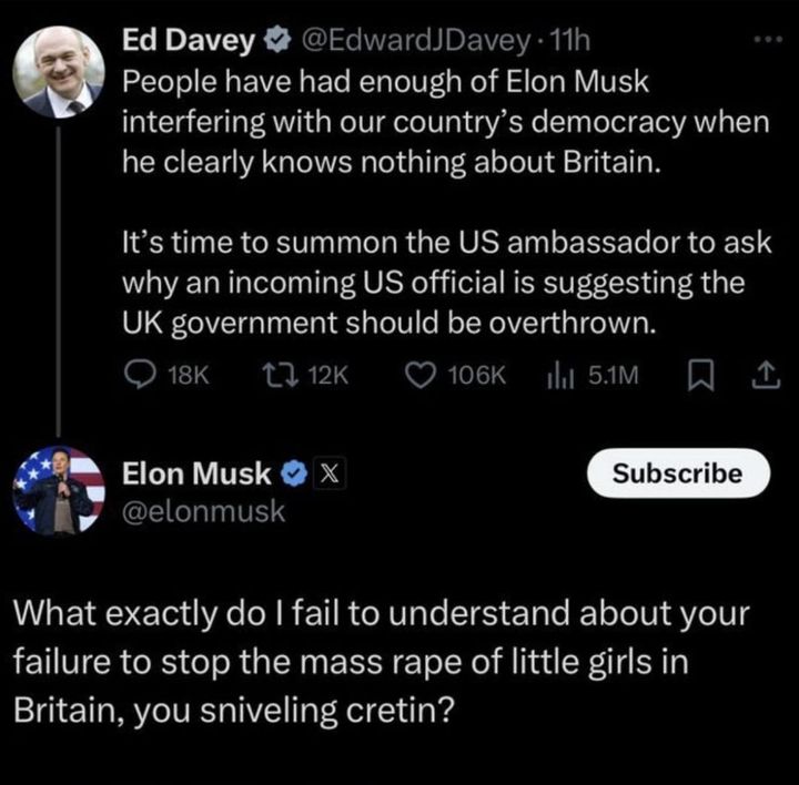 Musk's exchange with Ed Davey.