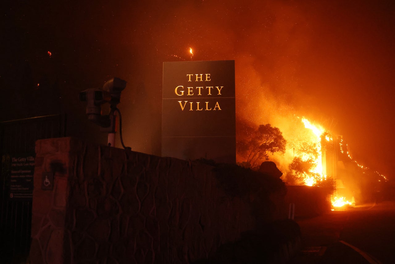 The Getty Villa Museum is threatened by the flames of the wind-driven Palisades Fire on Tuesday.