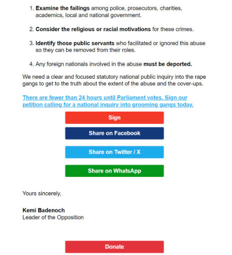 The email sent to Tory supporters.