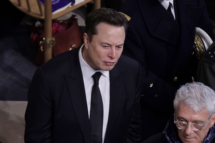 Elon Musk at the formal reopening of France's iconic Notre Dame Cathedral last month.