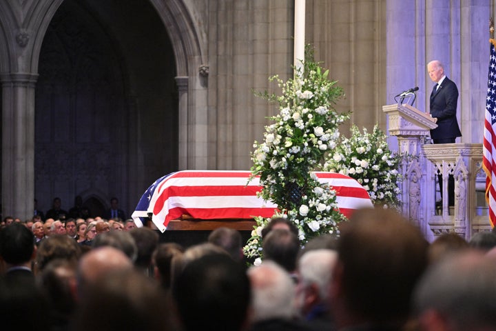 President Joe Biden delivers the eulogy at the state funeral service for former President Jimmy Carter at the Washington National Cathedral in Washington, D.C., on Jan. 9.