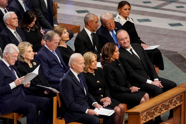 Joe Biden and Donald Trump sit among former presidents at Jimmy Carter's funeral. 